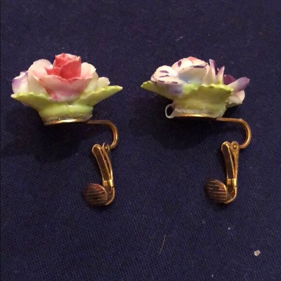 Vintage Porcelain Floral Earrings - Picture 5 of 5